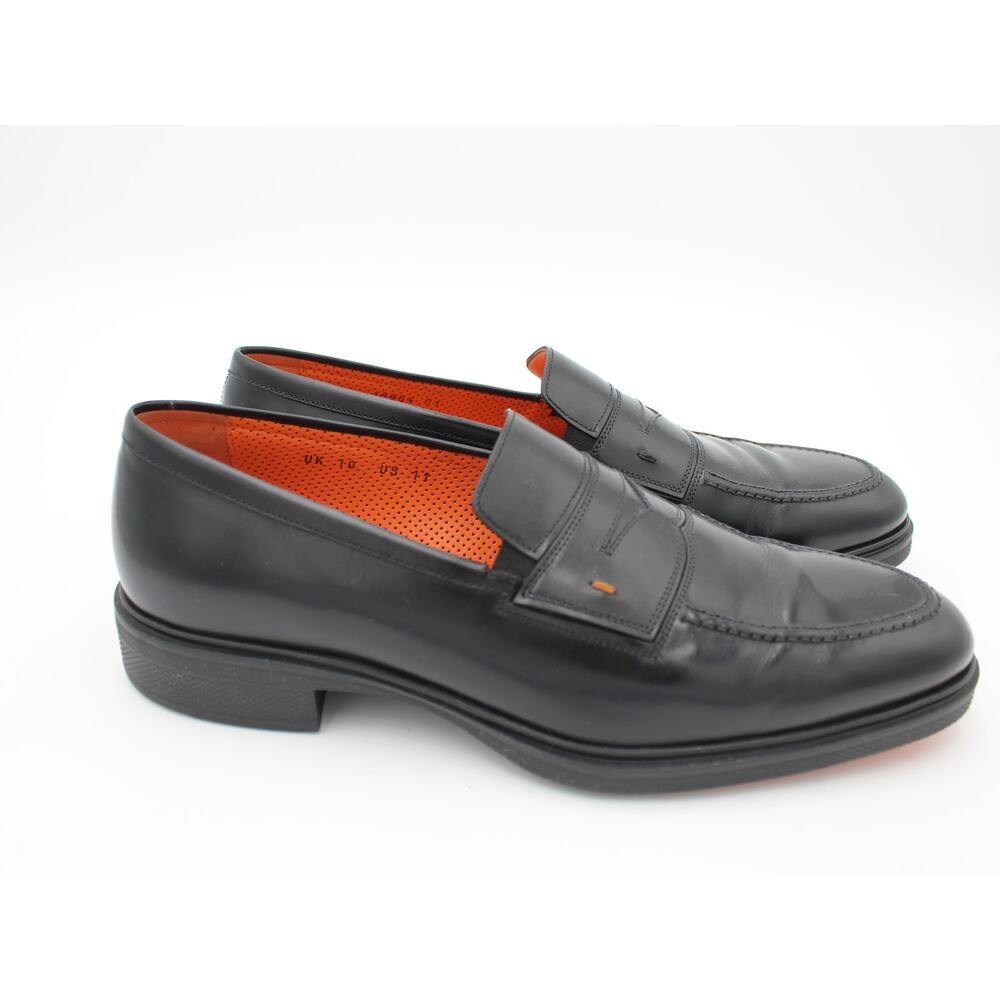 Santoni Easy Penny Loafers Mens 11 Black Leather Made In Italy Luxury Shoes